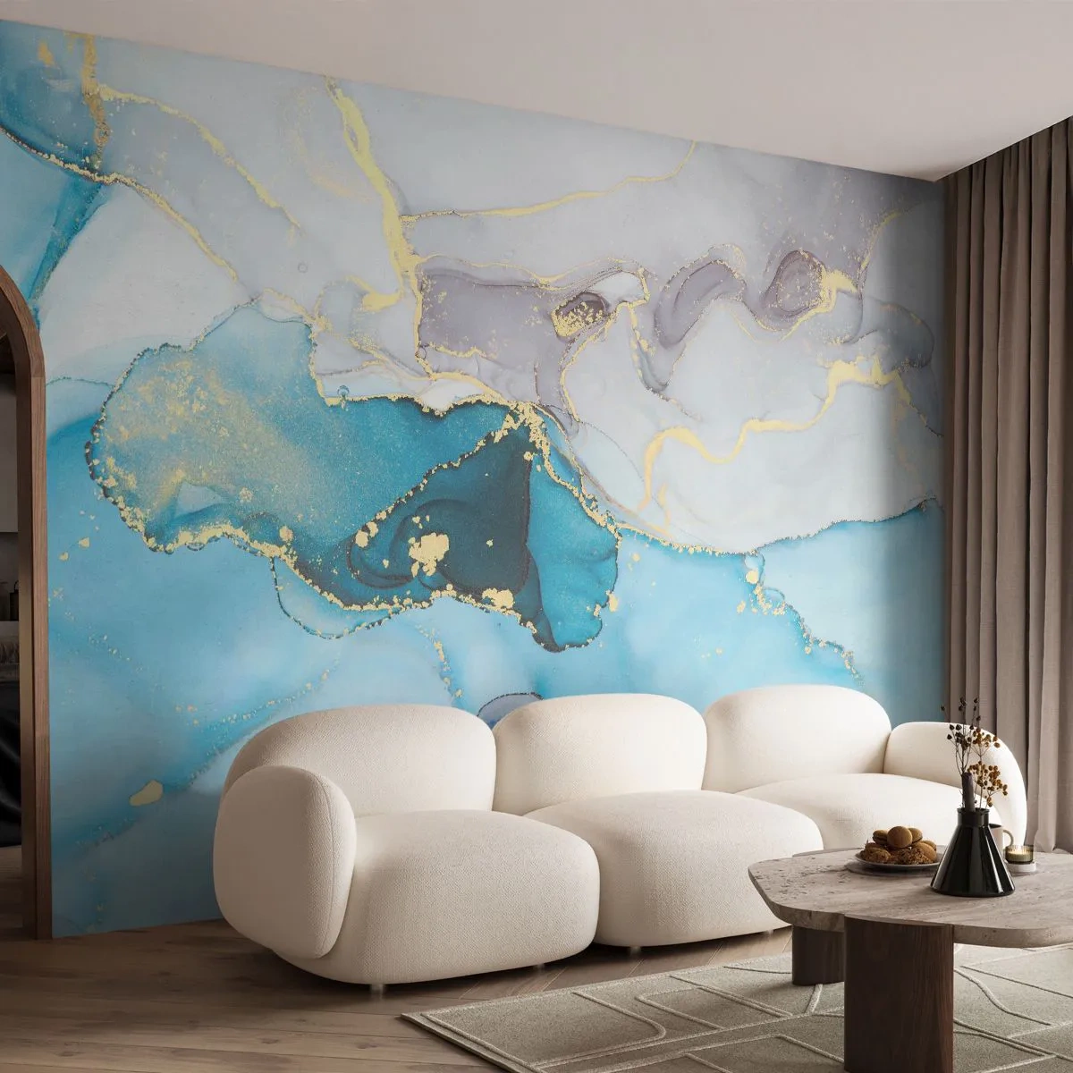 Fototapete Premium Canvas - Eine Studie über das Zusammentreffen von Grau und Türkis - Abstraktion, Stück, Modernes Muster - 500x350 cm