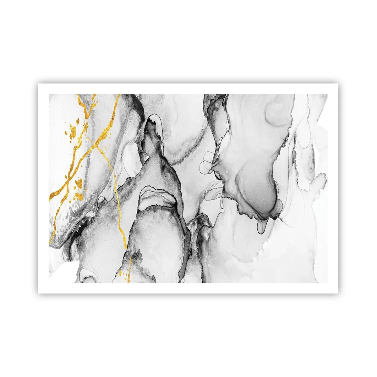 Poster - Abstrakte schwarz-weiße Muster mit goldenen Akzenten - 100x70cm - Komposition mit Goldmotiv - Moderne Wanddekoration für Wohnzimmer und Schlafzimmer ARTTOR