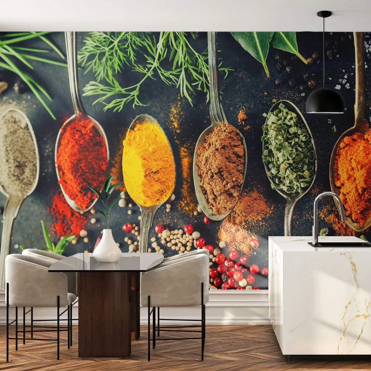 Selbstklebende Fototapete Deluxe Sticker - Kulinarische Magie - Gewürze, Kräuter, Küche - 250x175 cm