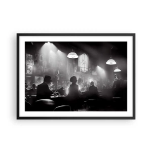 Poster in einem schwarzem Rahmen - Schwarz-weiße Jazz-Nachtclubszene - 70x50cm - In Jazz-Atmosphäre - Moderne Wanddekoration für Wohnzimmer und Schlafzimmer ARTTOR