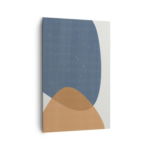 Bild auf Leinwand - Leinwandbild - Eine minimalistische geometrische Komposition in Blau- und Orangetönen. - 80x120cm - Ovale und Einflüsse - Moderne Wanddekoration für Wohnzimmer und Schlafzimmer ARTTOR