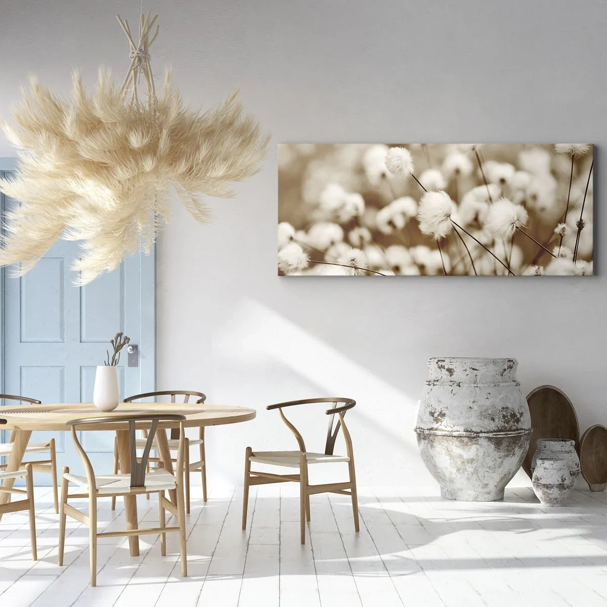 Bild auf Leinwand - Leinwandbild - Ein Feld mit zarten Pflanzen in Sepiatönen - 120x50cm - Flauschiges Kornfeld - Moderne Wanddekoration für Wohnzimmer und Schlafzimmer ARTTOR