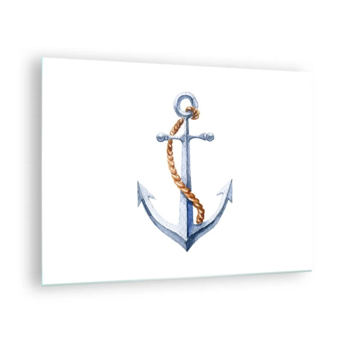 Glasbild - Bild auf glas - Anker mit Seil im nautischen Stil - 70x50cm - Ahoi Abenteuer! - Moderne Wanddekoration für Wohnzimmer und Schlafzimmer ARTTOR