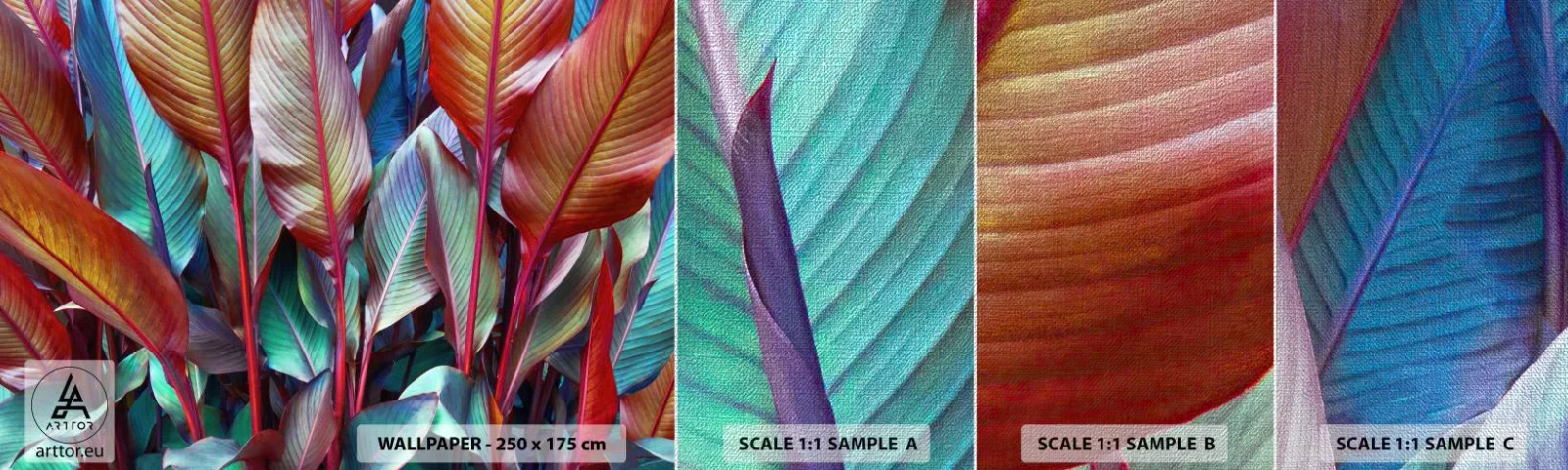 Fototapeten Muster Premium Canvas - Buntes Dickicht - Blätter, Botanik, Boho - 100x30 cm