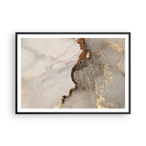 Poster in einem schwarzem Rahmen - Abstraktes Motiv mit Gold- und Grautönen - 100x70cm - An der Grenze der Farben - Moderne Wanddekoration für Wohnzimmer und Schlafzimmer ARTTOR