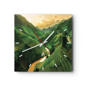 Wanduhr - Glasuhr - Malerische Reisterrassen in einem grünen Tal, beleuchtet von der untergehenden Sonne - 30x30cm - Vietnamesisches Tal - Moderne Wanddekoration für Wohnzimmer und Schlafzimmer ARTTOR