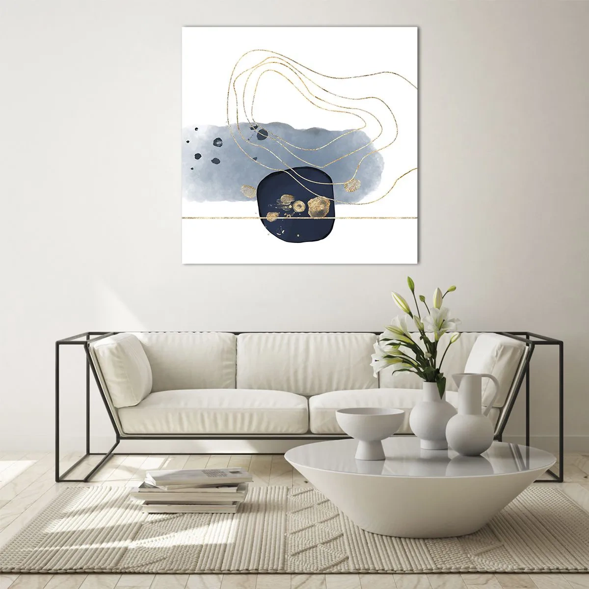 Glasbild - Bild auf glas - Blau-goldene Fantasie - 50x50 cm