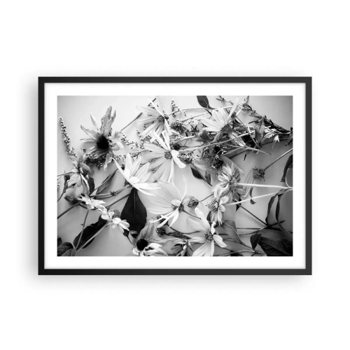 Poster in einem schwarzem Rahmen - Schwarz-weiße Blumenarrangements in dezentem Kunststil - 70x50cm - Kein Blumenstrauß - Moderne Wanddekoration für Wohnzimmer und Schlafzimmer ARTTOR