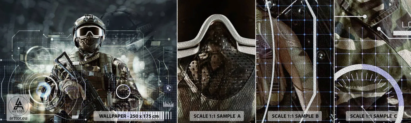 Fototapeten Muster Premium Sand - Macht zu Macht - Abstraktion, Soldat, Kommando - 100x30 cm