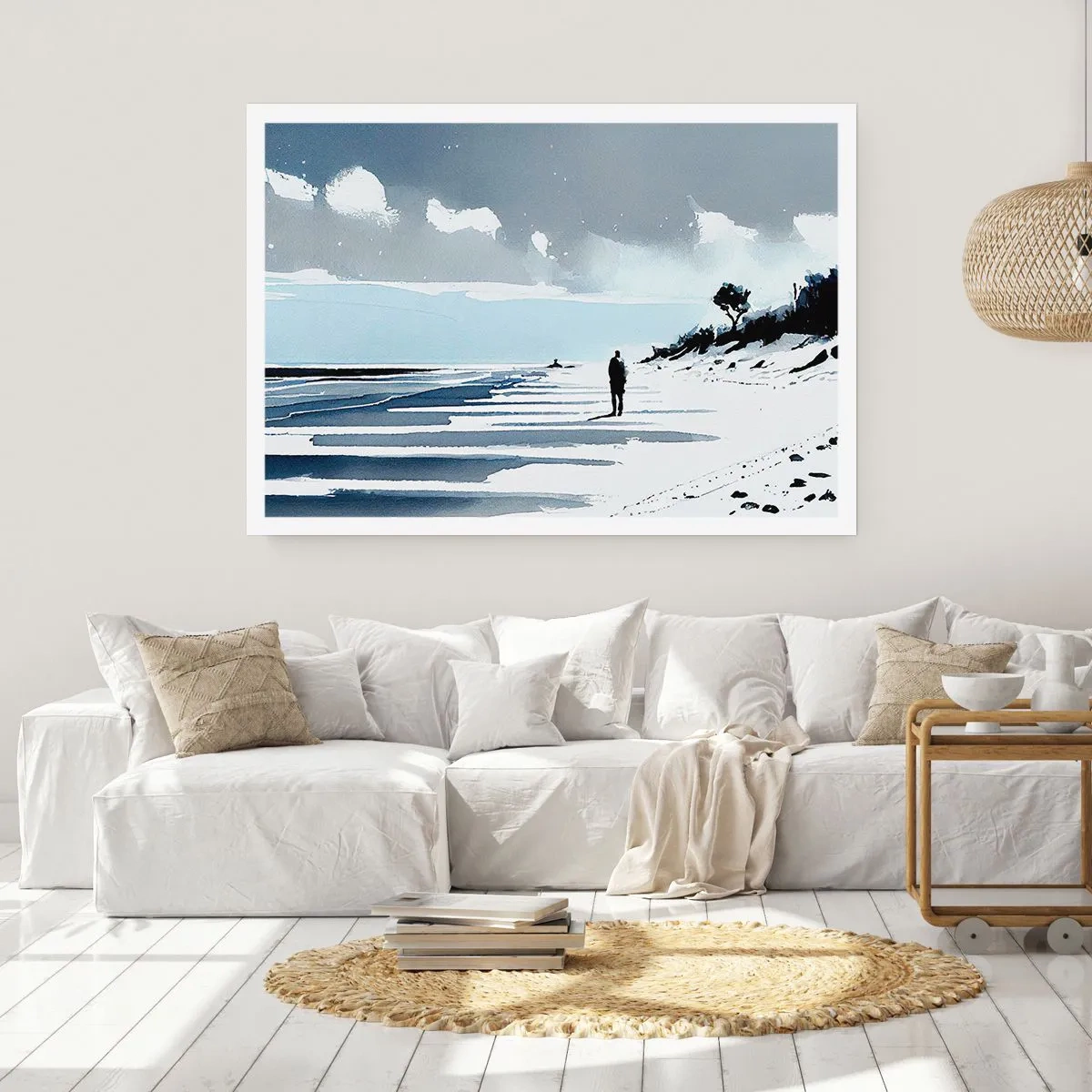 Poster - Eine einsame Gestalt, die an einem leeren Strand entlanggeht - 100x70cm - Allein sein - Moderne Wanddekoration für Wohnzimmer und Schlafzimmer ARTTOR