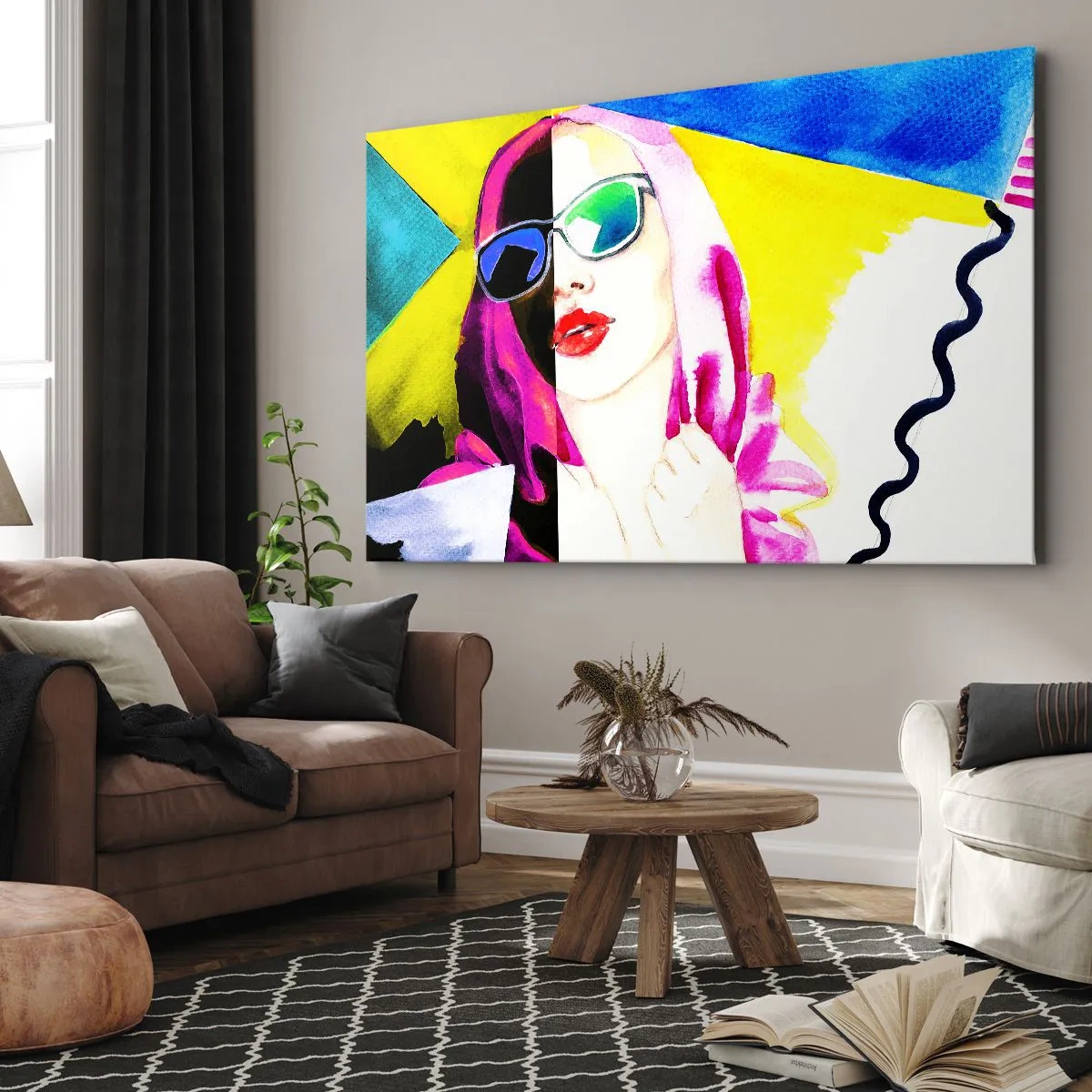 Bild auf Leinwand - Leinwandbild - Buntes Porträt einer Frau mit Sonnenbrille - 120x80cm - Ich bin nicht weiß und ich bin nicht schwarz - Moderne Wanddekoration für Wohnzimmer und Schlafzimmer ARTTOR