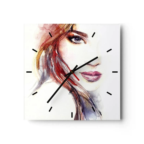 Wanduhr - Glasuhr - Ein subtiles Aquarell eines Frauengesichts mit ausdrucksstarkem Blick. - 30x30cm - Vademecum - folge mir - Moderne Wanddekoration für Wohnzimmer und Schlafzimmer ARTTOR