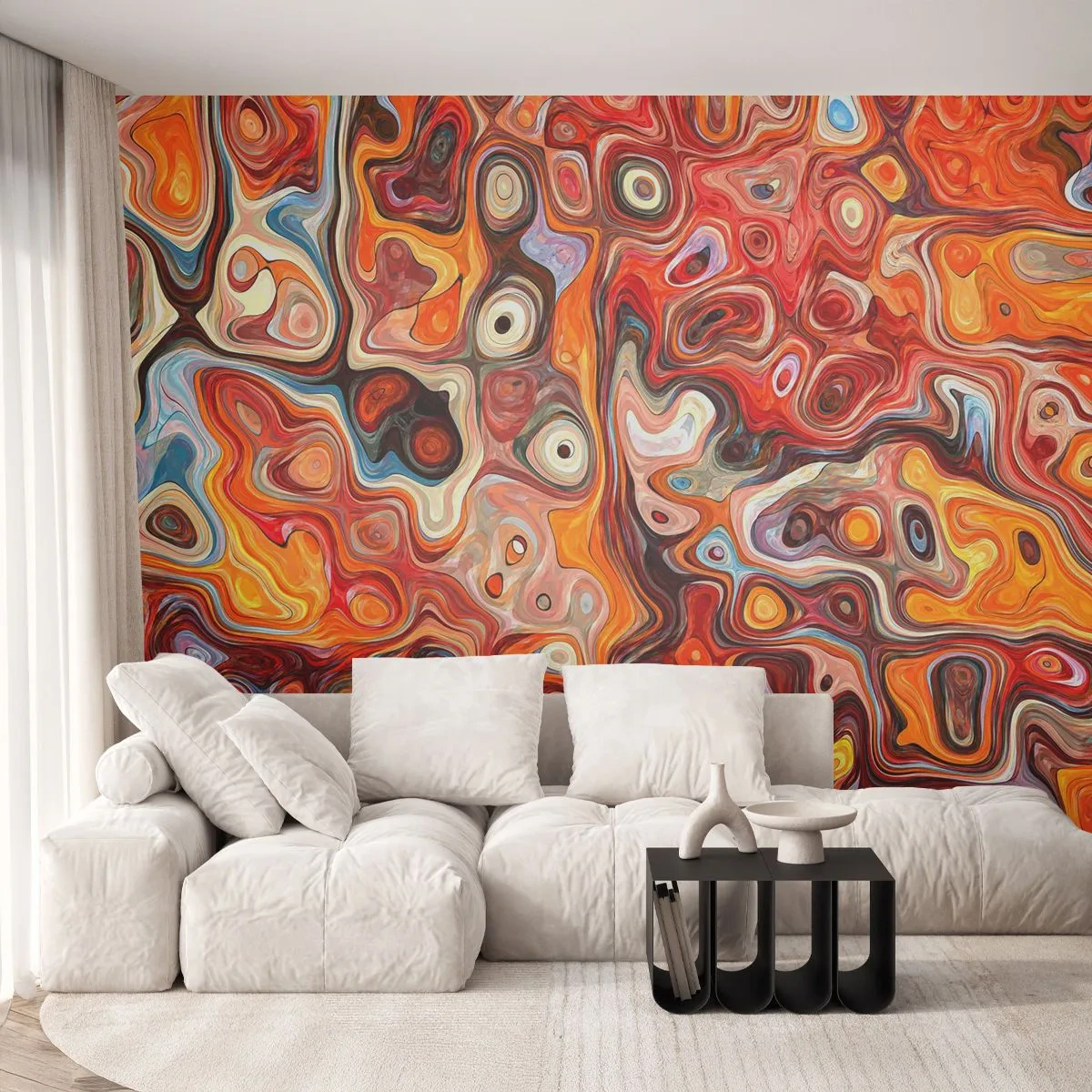 Fototapete Standard Eco - Abstrakte Wellen in Rot- und Orangetönen - 100x70cm - Wenn die Nüsse in Honig geschmolzen sind - Moderne Wanddekoration für Wohnzimmer und Schlafzimmer ARTTOR