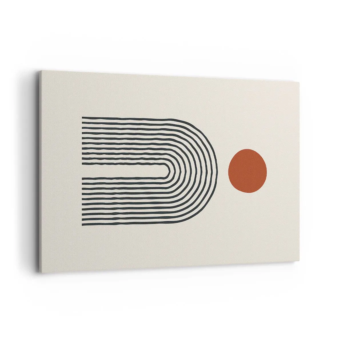 Bild auf Leinwand - Leinwandbild - Modernes abstraktes Muster mit Linien und einem roten Kreis - 120x80cm - Magnetismus von Formen und Farben - Moderne Wanddekoration für Wohnzimmer und Schlafzimmer ARTTOR