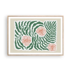 Poster in einem Rahmen aus heller Eiche - Aufgeblüht in Grün - 100x70 cm
