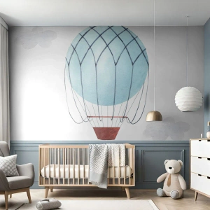 Fototapete Premium Sand - Ein blauer Ballon, der zwischen weißen Wolken schwebt - 100x70cm - Ganz in den Wolken - Moderne Wanddekoration für Wohnzimmer und Schlafzimmer ARTTOR