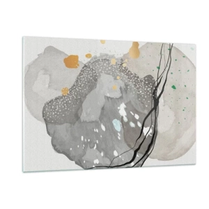 Glasbild - Bild auf glas - Organische Formen und Punkte in gedeckten Farben mit Details - 120x80cm - Organische Komposition - Moderne Wanddekoration für Wohnzimmer und Schlafzimmer ARTTOR