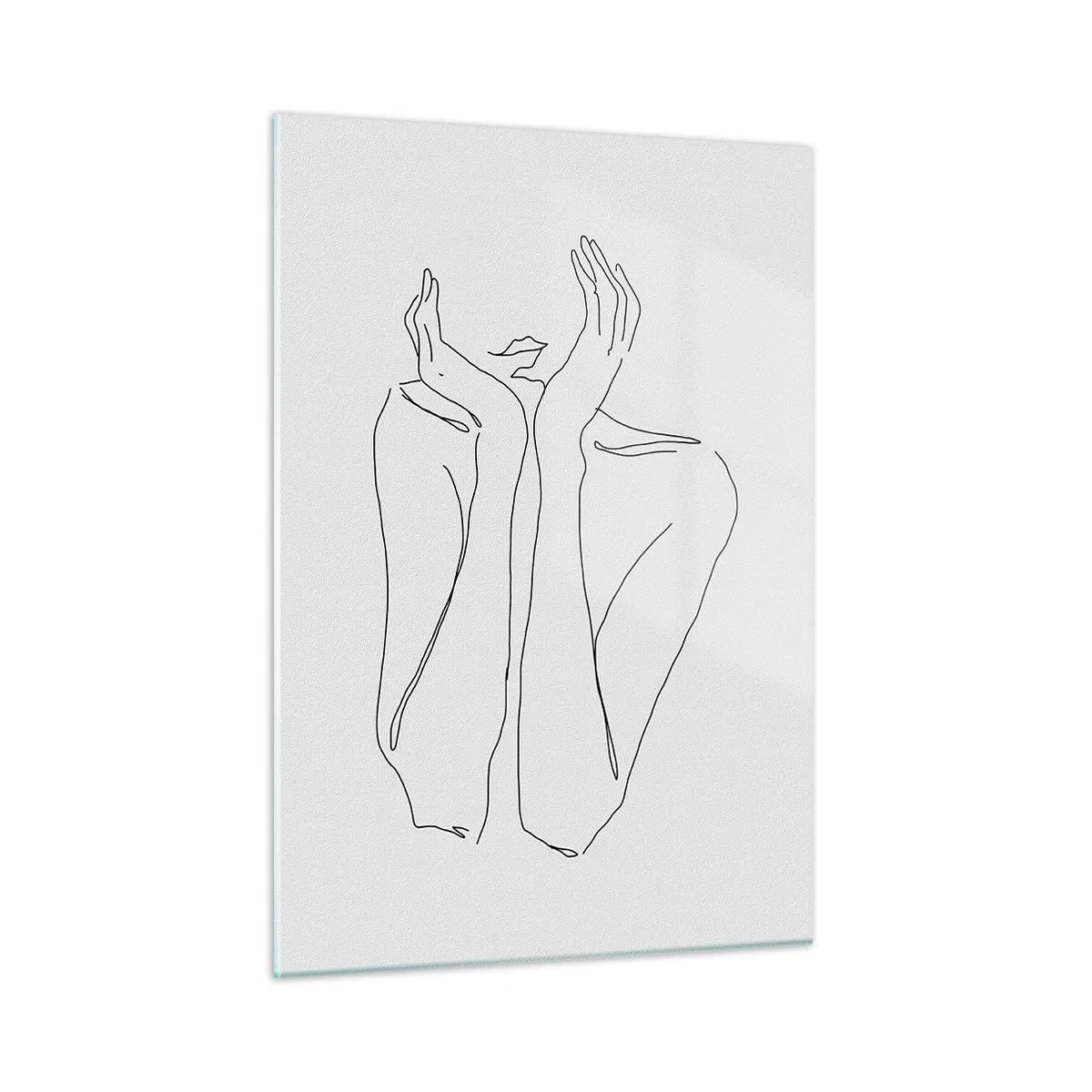 Glasbild - Bild auf glas - Eine minimalistische Zeichnung der Hände und des Gesichts einer Frau - 50x70cm - Wovon Mädchen träumen - Moderne Wanddekoration für Wohnzimmer und Schlafzimmer ARTTOR