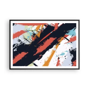 Poster in einem schwarzem Rahmen - Abstrakte Pinselstriche in leuchtenden Farben - 100x70cm - Dynamische Komposition - Moderne Wanddekoration für Wohnzimmer und Schlafzimmer ARTTOR