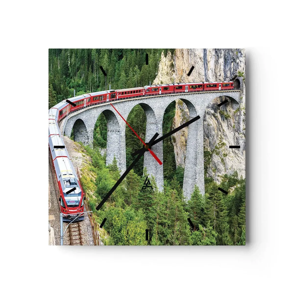 Wanduhr - Glasuhr - Eisenbahn für Bergblick - 30x30 cm