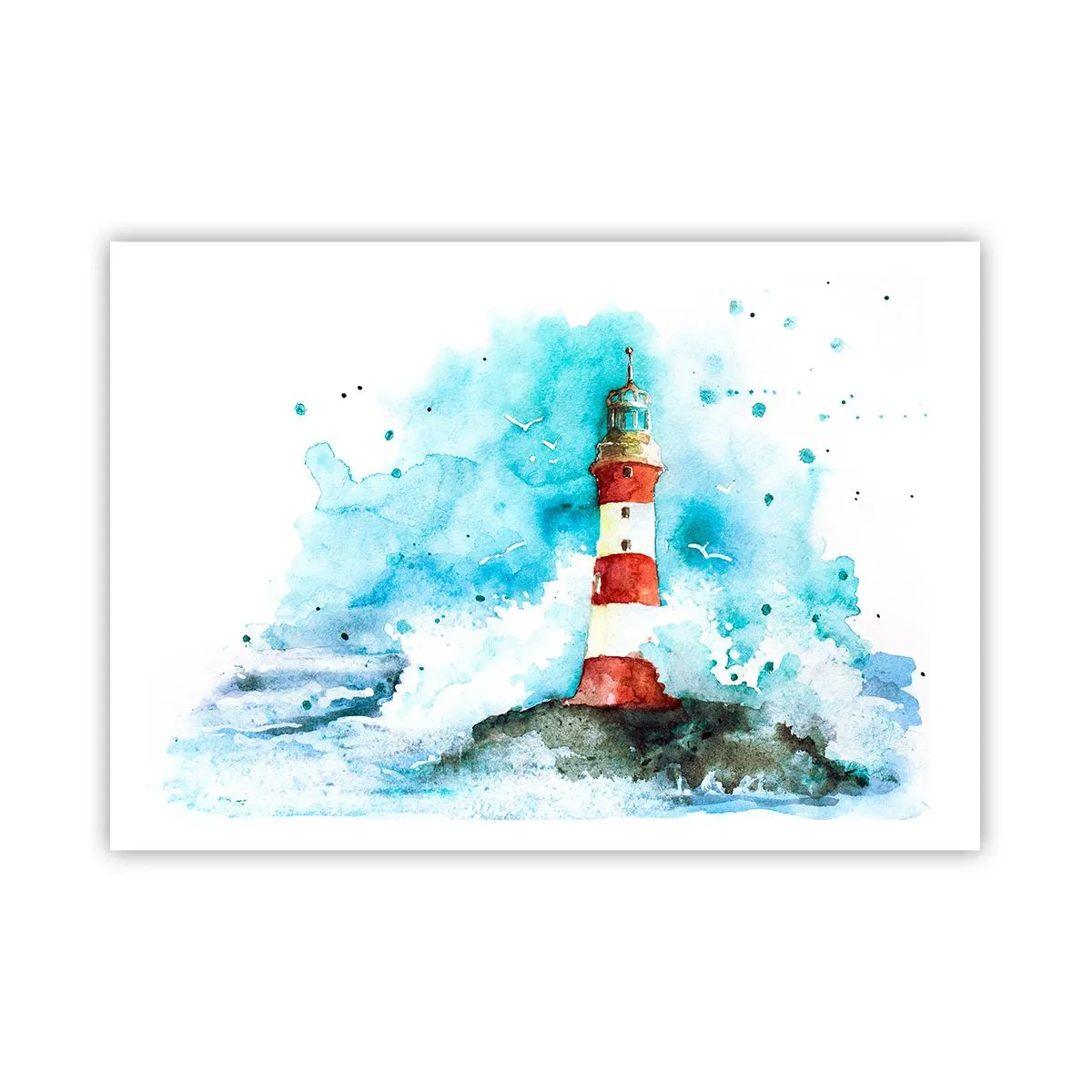 Poster - Ein Leuchtturm in einer Aquarellumgebung mit blauem Hintergrund - 100x70cm - Einheit der Elemente - Moderne Wanddekoration für Wohnzimmer und Schlafzimmer ARTTOR