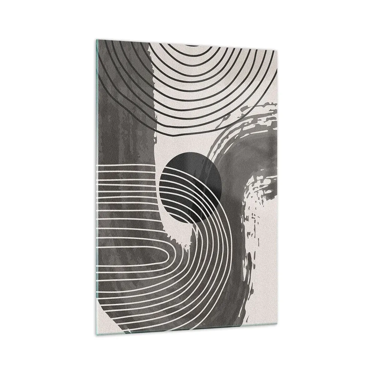 Glasbild - Bild auf glas - Geometrische Linien und Ovale in monochromen Farbtönen - 70x100cm - Oval gewinnt - Moderne Wanddekoration für Wohnzimmer und Schlafzimmer ARTTOR