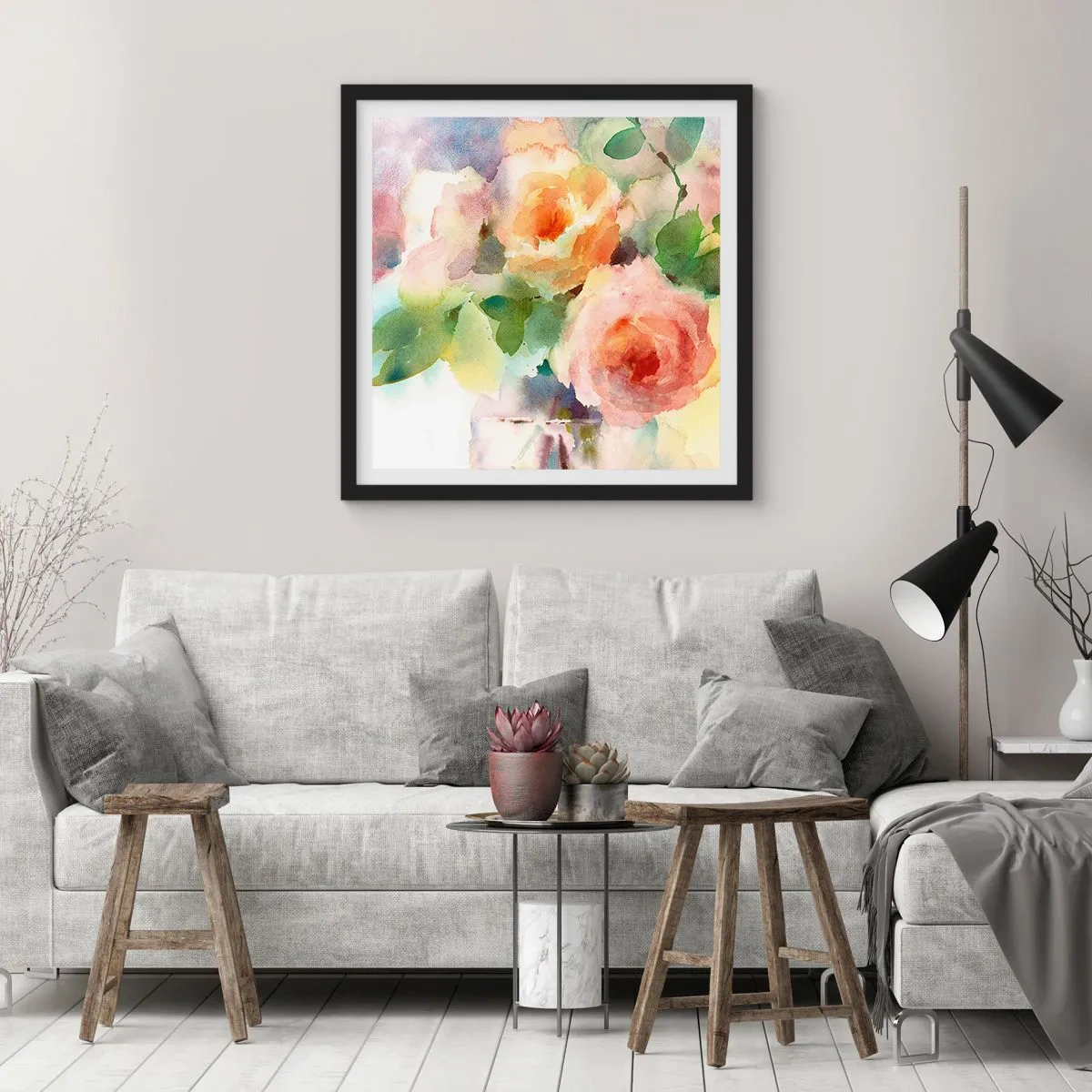 Poster in einem schwarzem Rahmen - Zart wie Aquarell - 50x50 cm