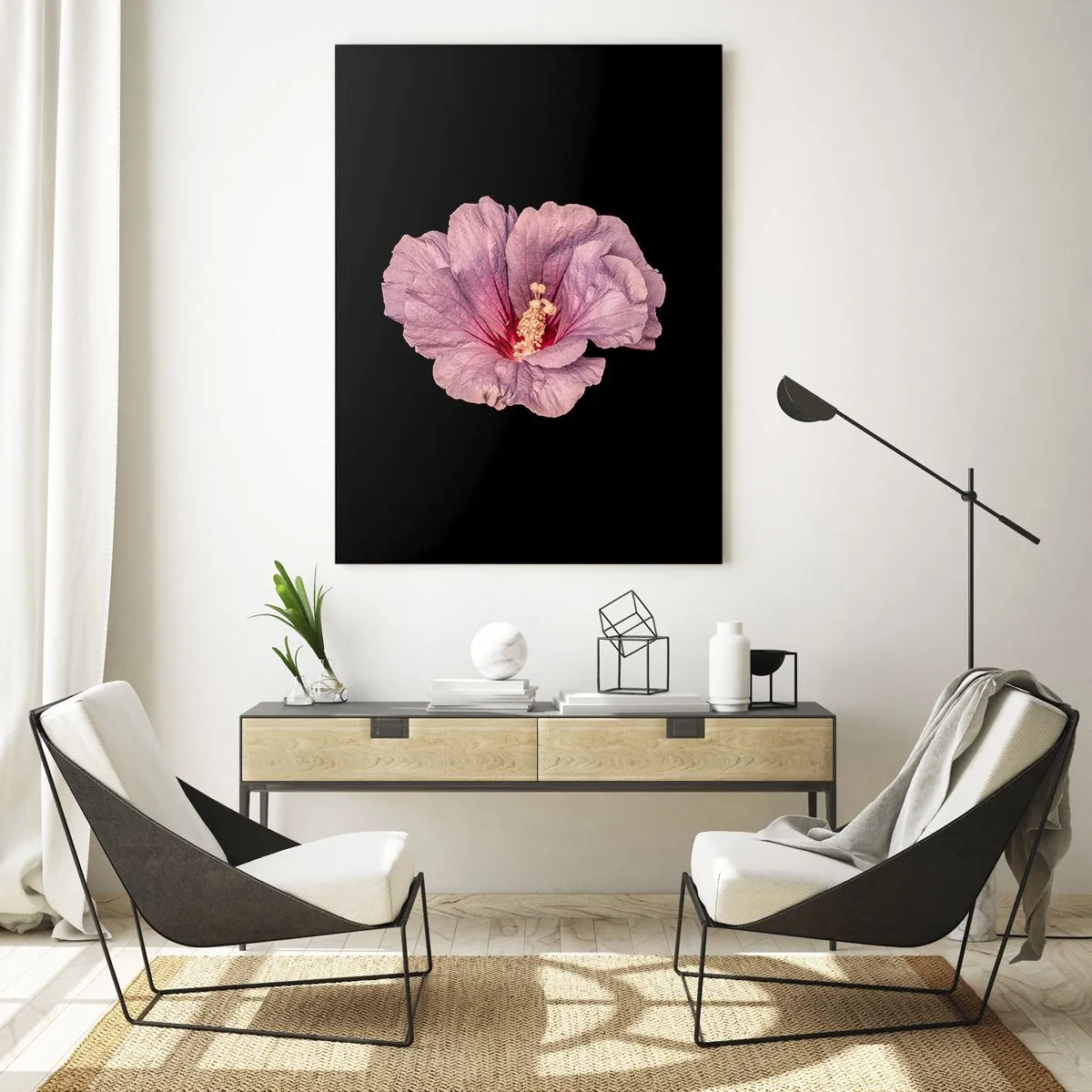 Glasbild - Bild auf glas - Rosa Blume auf schwarzem Hintergrund - 80x120cm - Direkt ins Herz - Moderne Wanddekoration für Wohnzimmer und Schlafzimmer ARTTOR