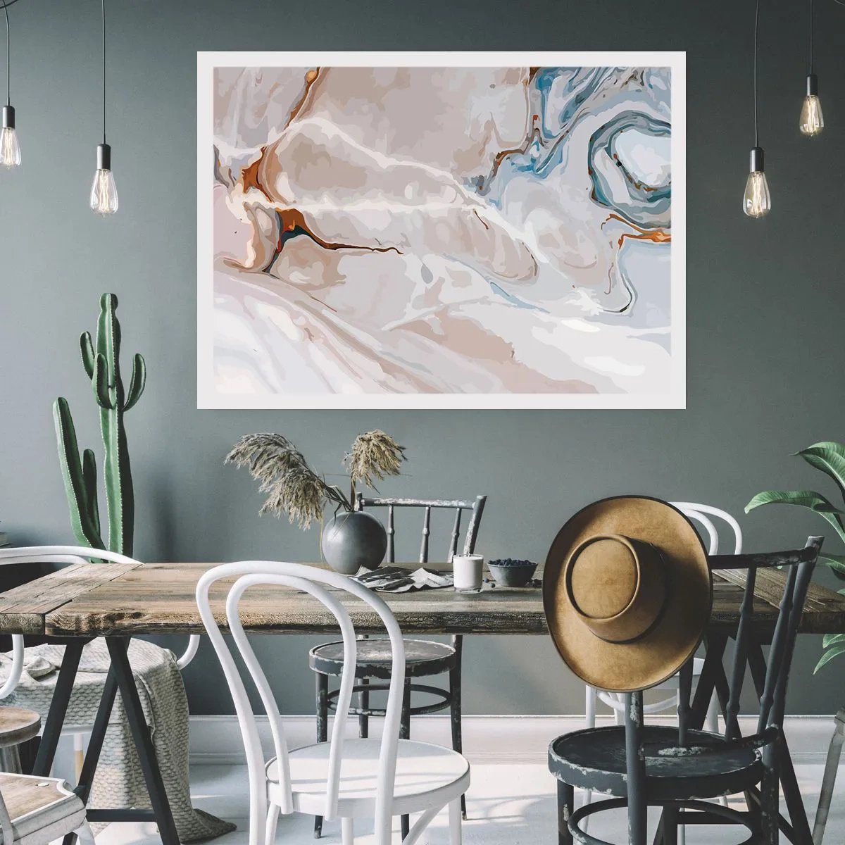 Poster - Abstraktes Muster in Weiß- und Blautönen - 100x70cm - Blau schlängelt sich unter dem Weiß - Moderne Wanddekoration für Wohnzimmer und Schlafzimmer ARTTOR