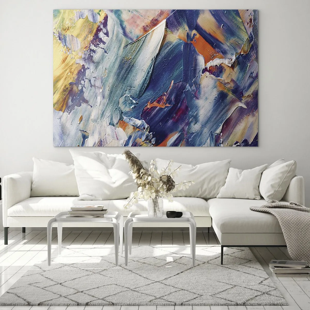 Glasbild - Bild auf glas - Dynamische Abstraktion mit dicken Pinselstrichen - 70x50cm - Farbverwirrung - Moderne Wanddekoration für Wohnzimmer und Schlafzimmer ARTTOR