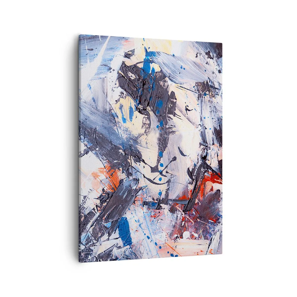 Bild auf Leinwand - Leinwandbild - Abstraktion mit dynamischen Pinselstrichen in Blau und Rot. - 50x70cm - Verrückter Tanz der Abstraktion - Moderne Wanddekoration für Wohnzimmer und Schlafzimmer ARTTOR