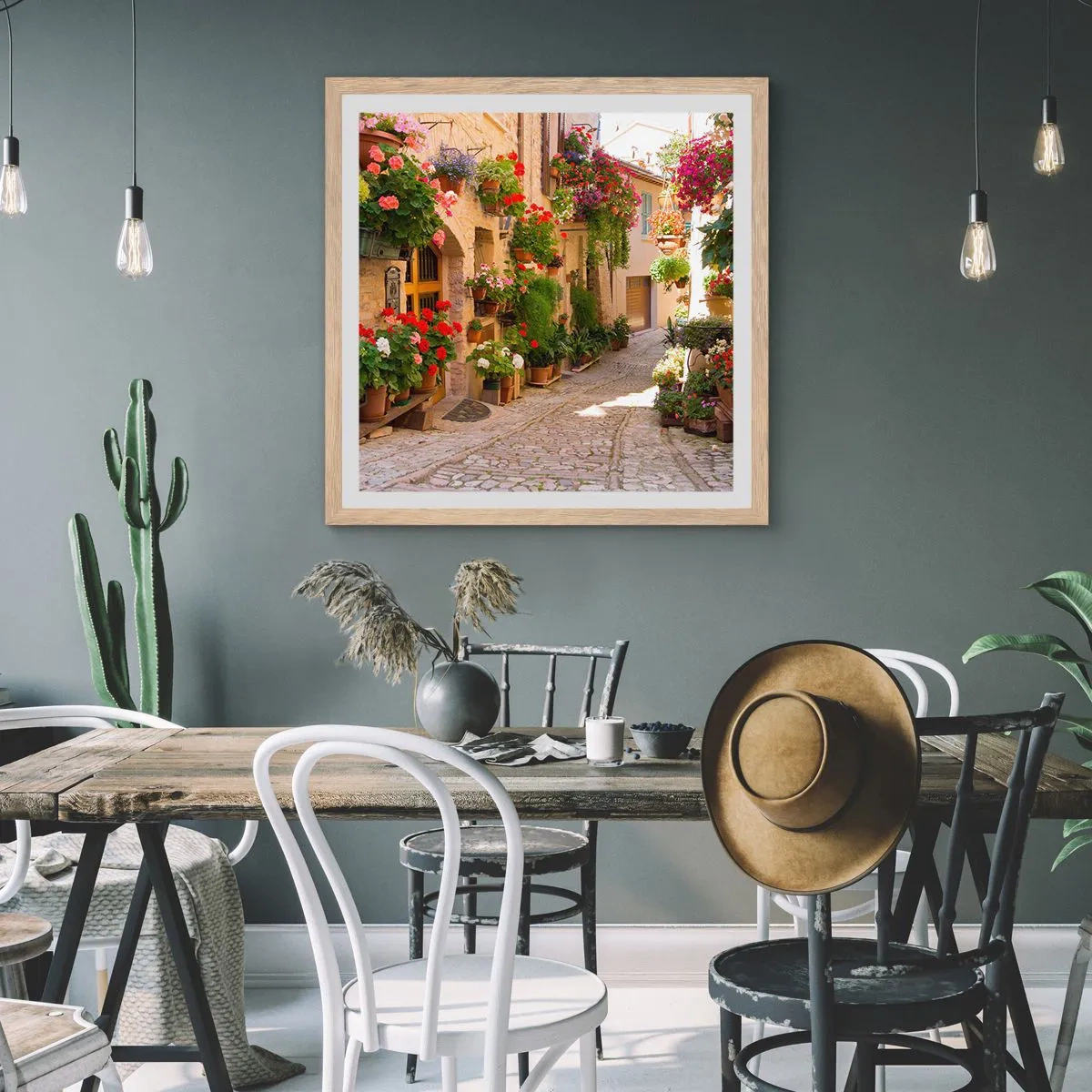 Poster in einem Rahmen aus heller Eiche - In der Flut Blumen - 40x40 cm