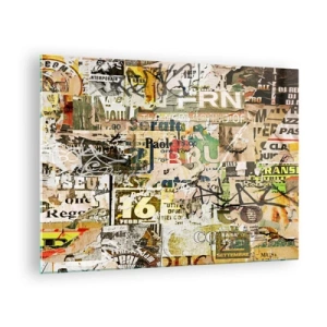 Glasbild - Bild auf glas - Eine künstlerische Komposition aus Plakaten, Aufschriften und Graffiti - 70x50cm - Ach, es passiert... - Moderne Wanddekoration für Wohnzimmer und Schlafzimmer ARTTOR