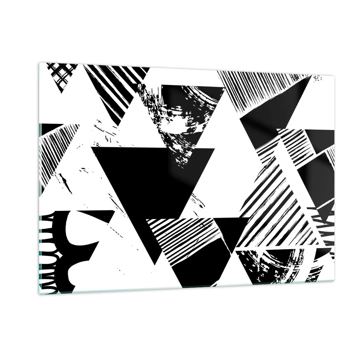 Glasbild - Bild auf glas - Schwarz-weiße geometrische Muster mit Dreiecksmotiven - 120x80cm - Regen von Dreiecken - Moderne Wanddekoration für Wohnzimmer und Schlafzimmer ARTTOR