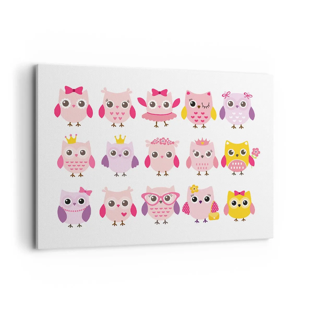 Bild auf Leinwand - Leinwandbild - Niedliche Eulen in Pastellfarben - 100x70cm - Einer ist süßer als der andere - Moderne Wanddekoration für Wohnzimmer und Schlafzimmer ARTTOR