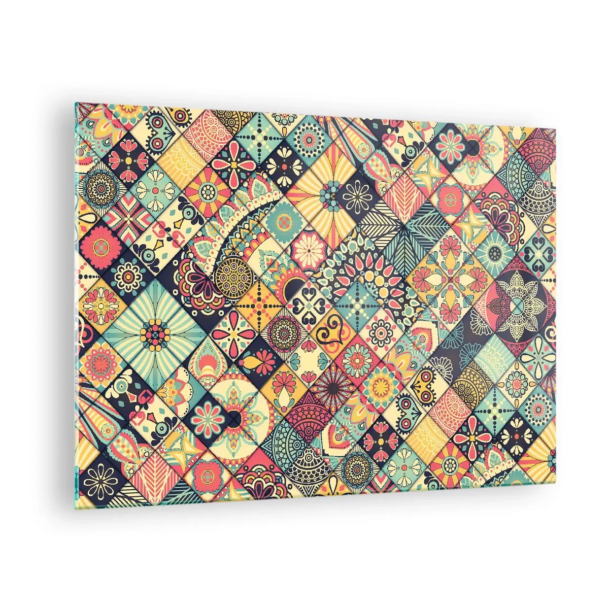 Glasbild - Bild auf glas - Ein farbenfrohes Muster, inspiriert von marokkanischen Fliesen mit geometrischen Motiven - 70x50cm - marokkanische Atmosphäre - Moderne Wanddekoration für Wohnzimmer und Schlafzimmer ARTTOR
