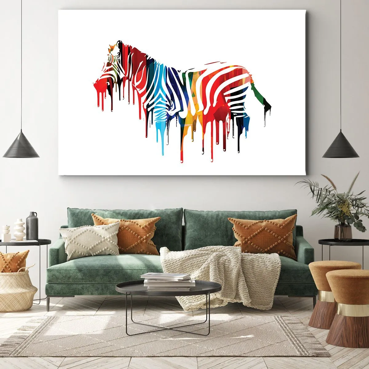 Bild auf Leinwand - Leinwandbild - Abstraktes Zebra in bunten Farben mit Lackeffekt - 70x50cm - Nicht nur schwarz-weiß - Moderne Wanddekoration für Wohnzimmer und Schlafzimmer ARTTOR