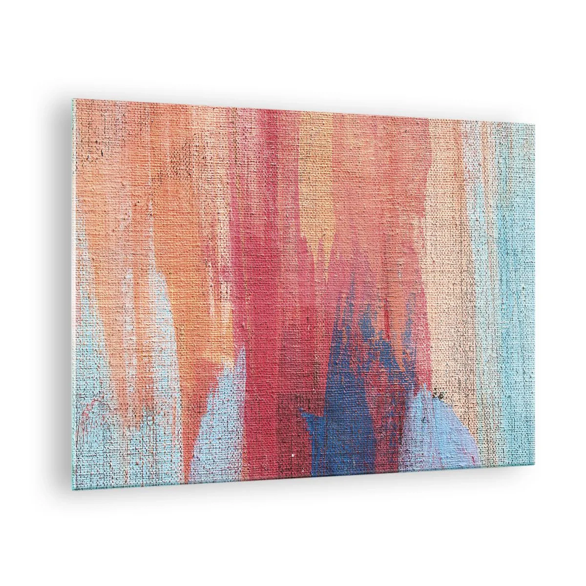 Glasbild - Bild auf glas - Bunte Farbschlieren auf der Leinwandstruktur - 70x50cm - Renne den Regenbogen hinunter - Moderne Wanddekoration für Wohnzimmer und Schlafzimmer ARTTOR