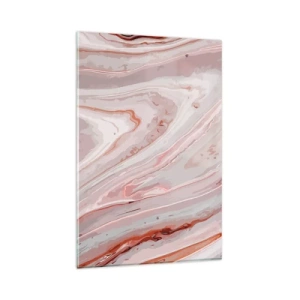 Glasbild - Bild auf glas - Abstrakte Wellen in zarten Rosa- und Beigetönen - 80x120cm - Rosa Flüssigkeit - Moderne Wanddekoration für Wohnzimmer und Schlafzimmer ARTTOR
