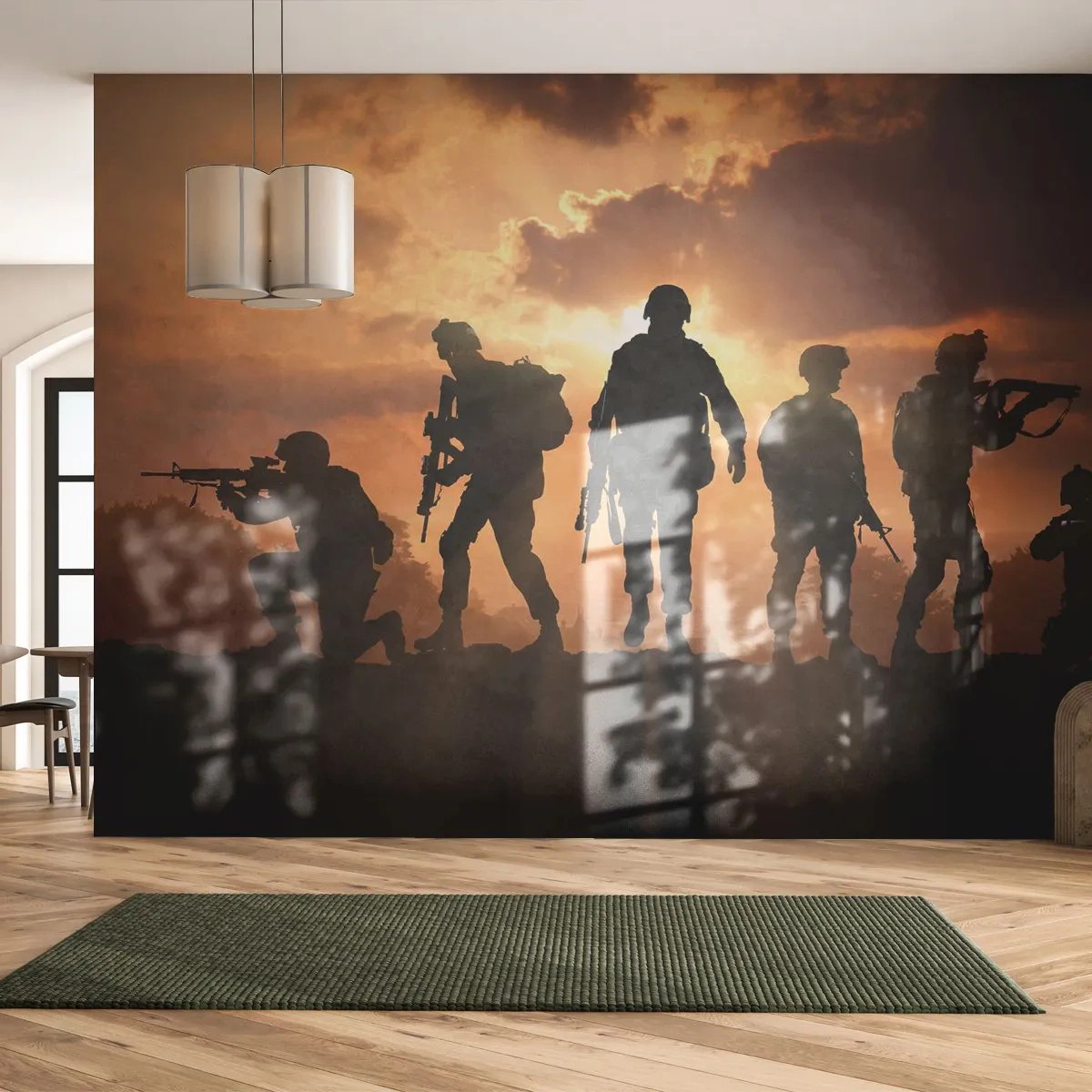 Fototapete Premium Sand - Waffenbrüder - Militär, Soldat, Gewehr - 100x70 cm