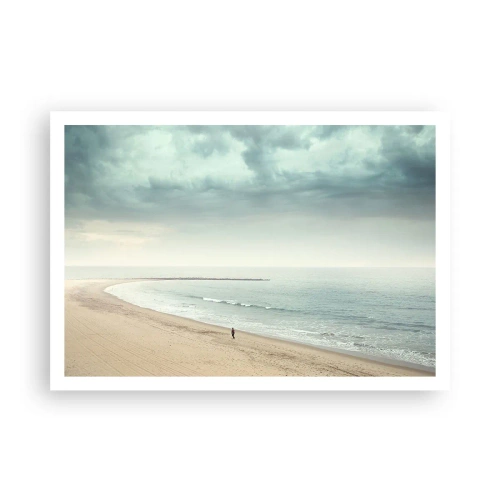 Poster - Eine einsame Gestalt an einem verlassenen Strand an einem ruhigen Meer - 100x70cm - Auf der Suche nach Frieden - Moderne Wanddekoration für Wohnzimmer und Schlafzimmer ARTTOR