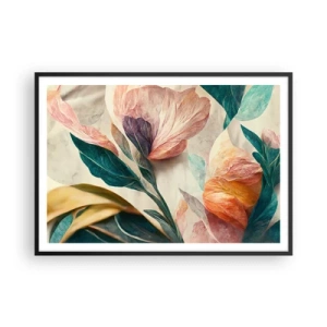 Poster in einem schwarzem Rahmen - Bunte Blumen im tropischen Stil auf hellem Hintergrund - 100x70cm - Blumen der südlichen Inseln - Moderne Wanddekoration für Wohnzimmer und Schlafzimmer ARTTOR