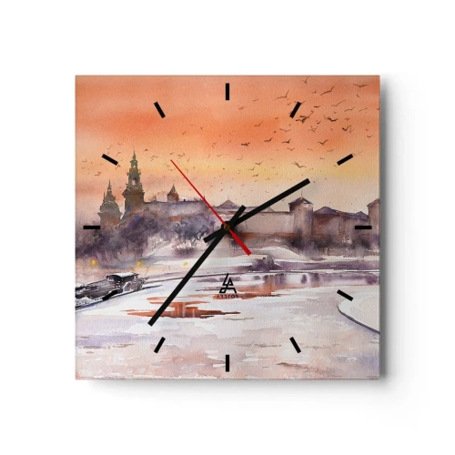 Wanduhr - Glasuhr - Sonnenuntergang über dem Schloss in einer Winterlandschaft - 30x30cm - Königlicher Sonnenuntergang - Moderne Wanddekoration für Wohnzimmer und Schlafzimmer ARTTOR