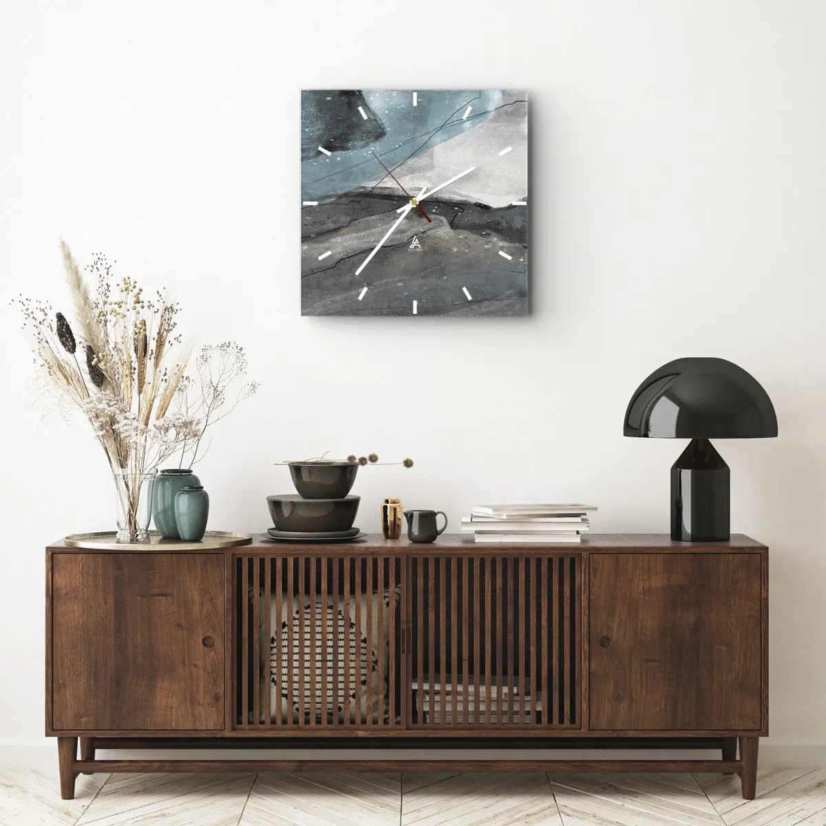 Wanduhr - Glasuhr - Abstraktion: Felsen und Eis - 30x30 cm