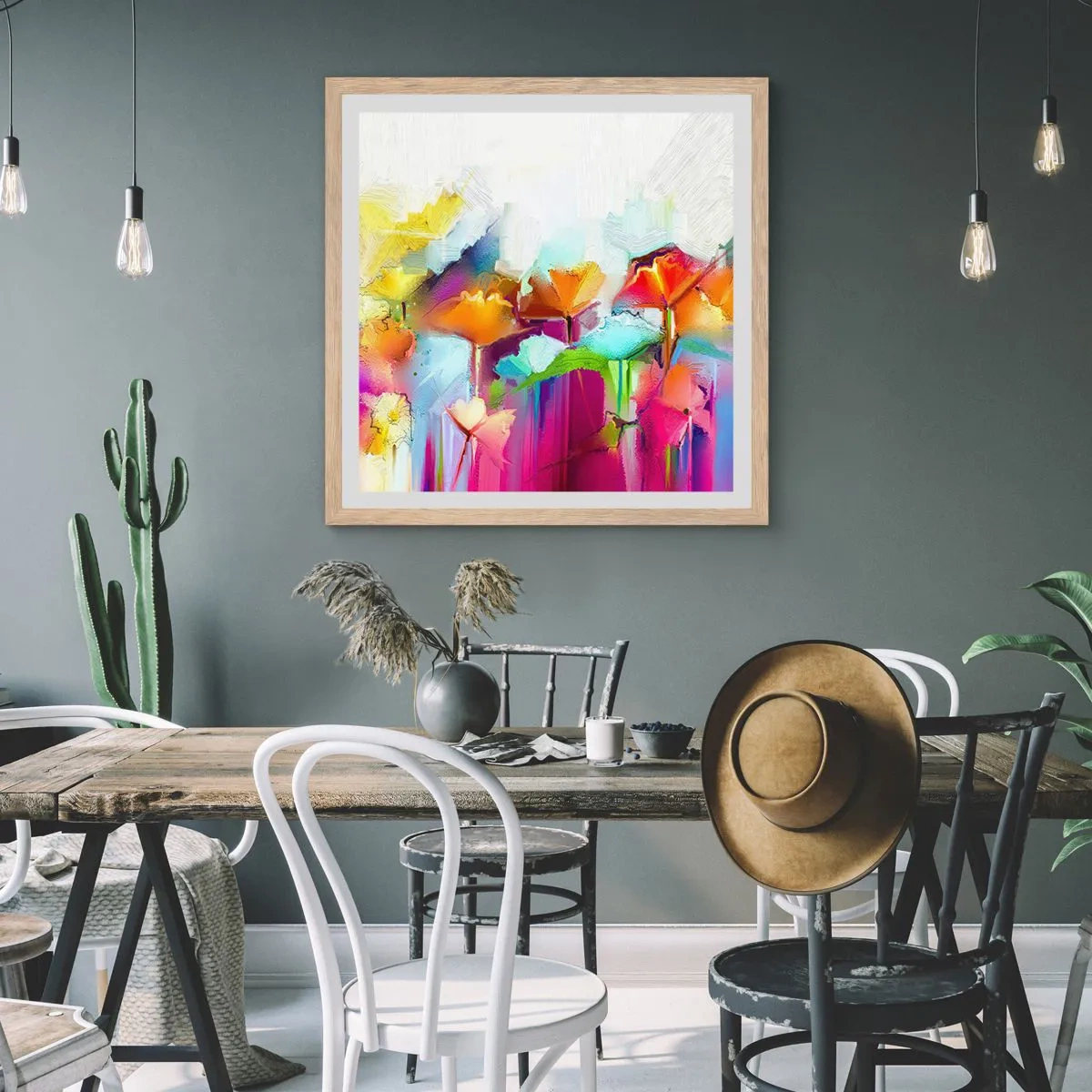 Poster in einem Rahmen aus heller Eiche - Der Regenbogen ist aufgeblüht - 40x40 cm