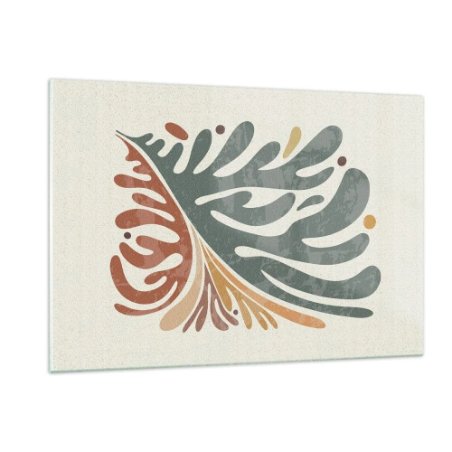 Glasbild - Bild auf glas - Abstraktes Blatt in warmen Farben - 120x80cm - Mehrfarbiges Blatt - Moderne Wanddekoration für Wohnzimmer und Schlafzimmer ARTTOR