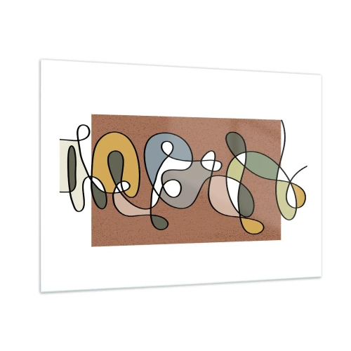 Glasbild - Bild auf glas - Bunte Abstraktion mit einer schwarzen Linie auf braunem Hintergrund - 100x70cm - Abstraktion, die ein Lächeln wert ist - Moderne Wanddekoration für Wohnzimmer und Schlafzimmer ARTTOR