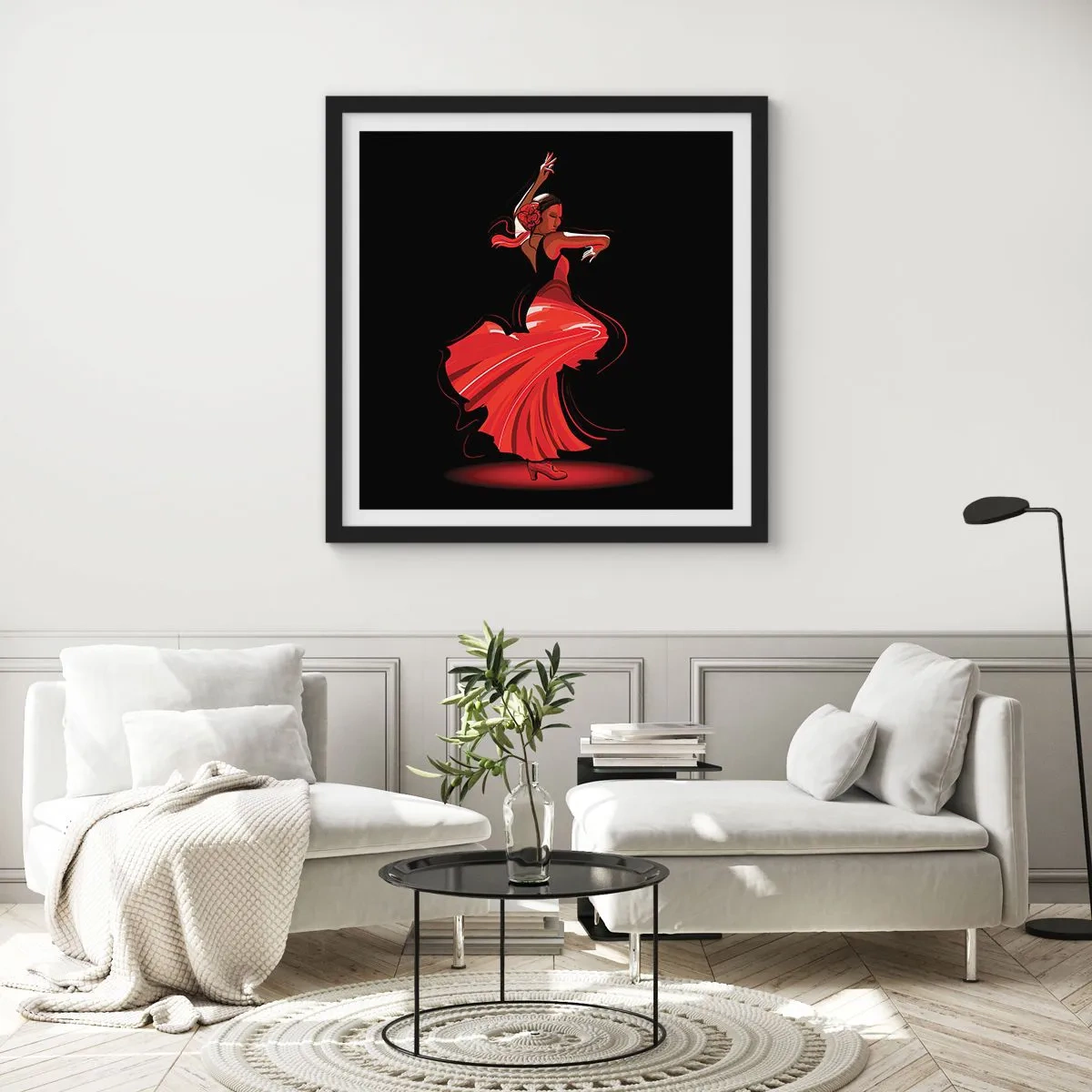 Poster in einem schwarzem Rahmen - Der feurige Geist des Flamenco - 60x60 cm