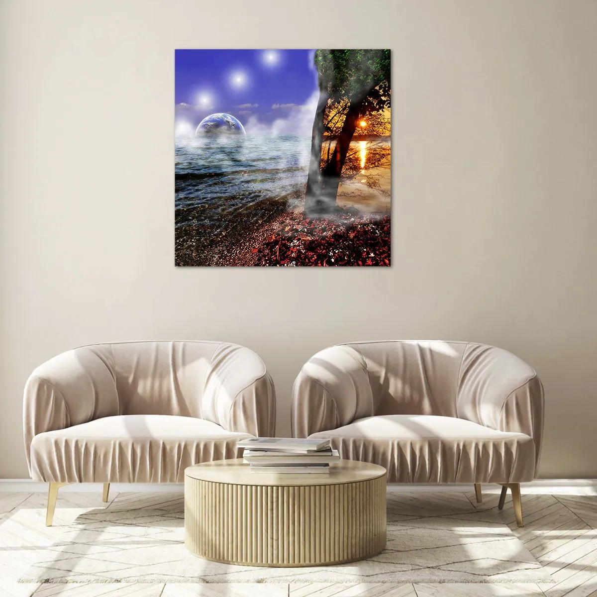 Glasbild - Bild auf glas - Surreale Landschaft - Einheit der Natur - 70x70 cm