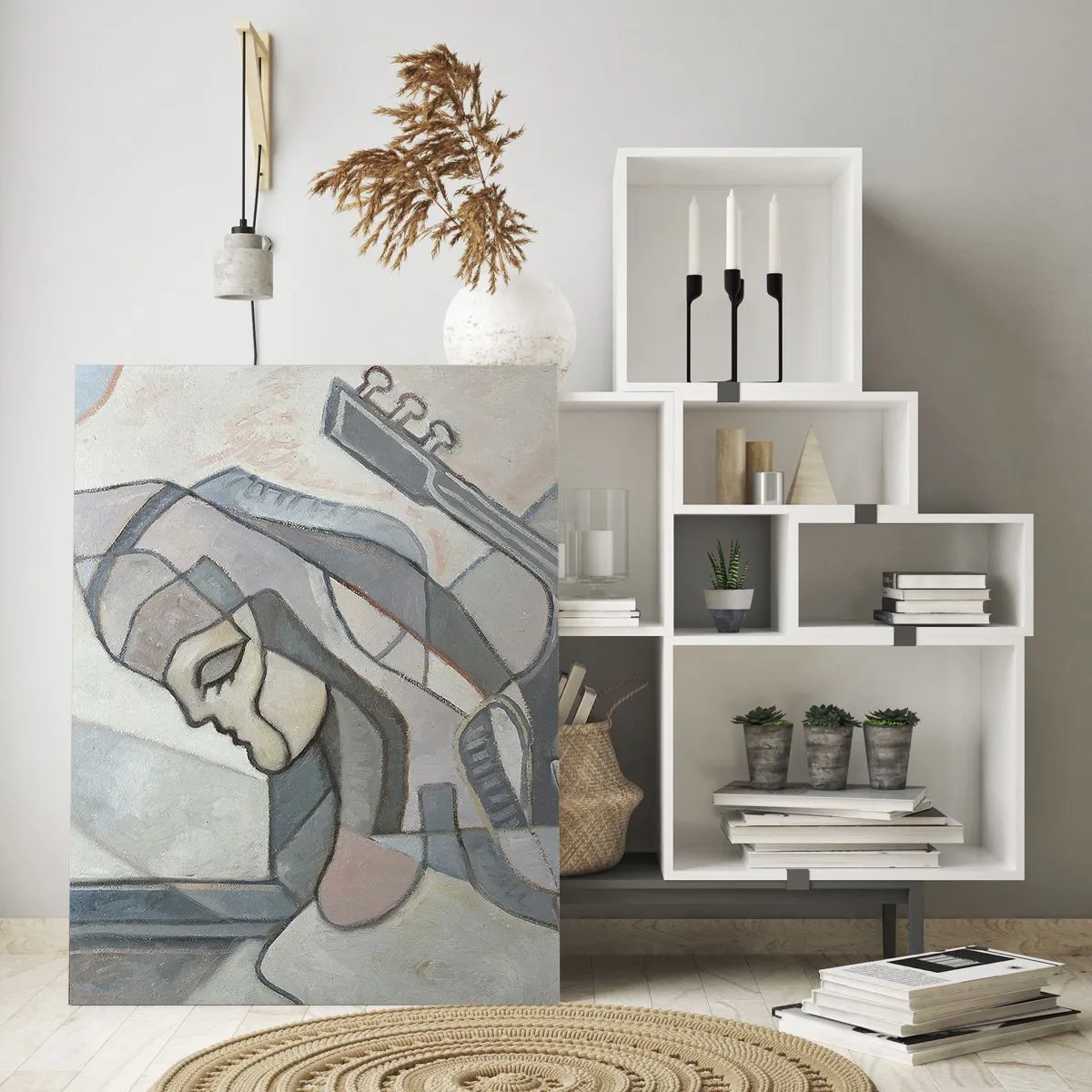 Glasbild - Bild auf glas - Künstlerische Figur einer Frau mit Gitarre in Pastellfarben - 50x70cm - In der Kraft der Musik - Moderne Wanddekoration für Wohnzimmer und Schlafzimmer ARTTOR